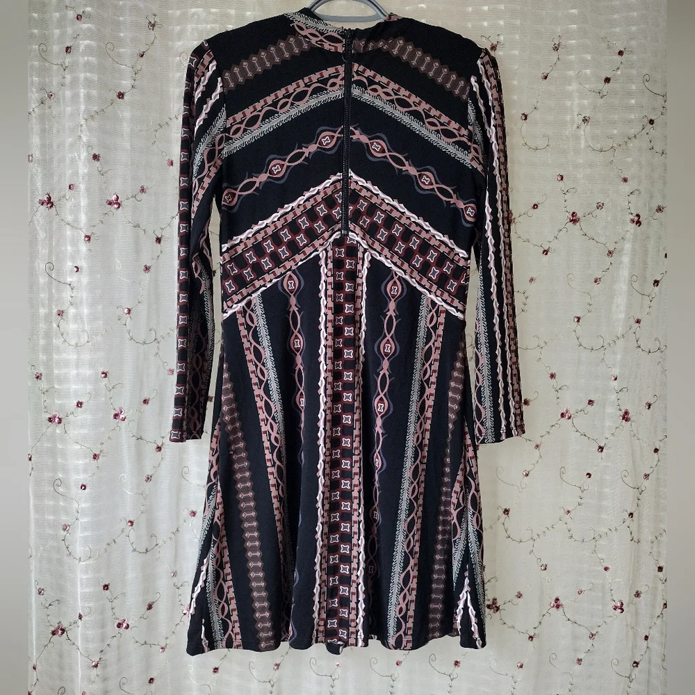 NWT Free People  Stella knit Black and Pink Patterned Mini Dress